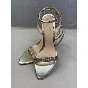 NEW! Jewel Badgley Mischka Womens OJAI II Satin Ankle Strap, Sz 9, Gold